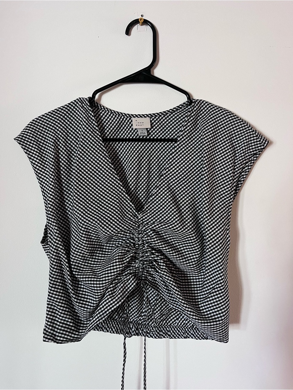 a new day Black & White Gingham Drawstring Crop Top